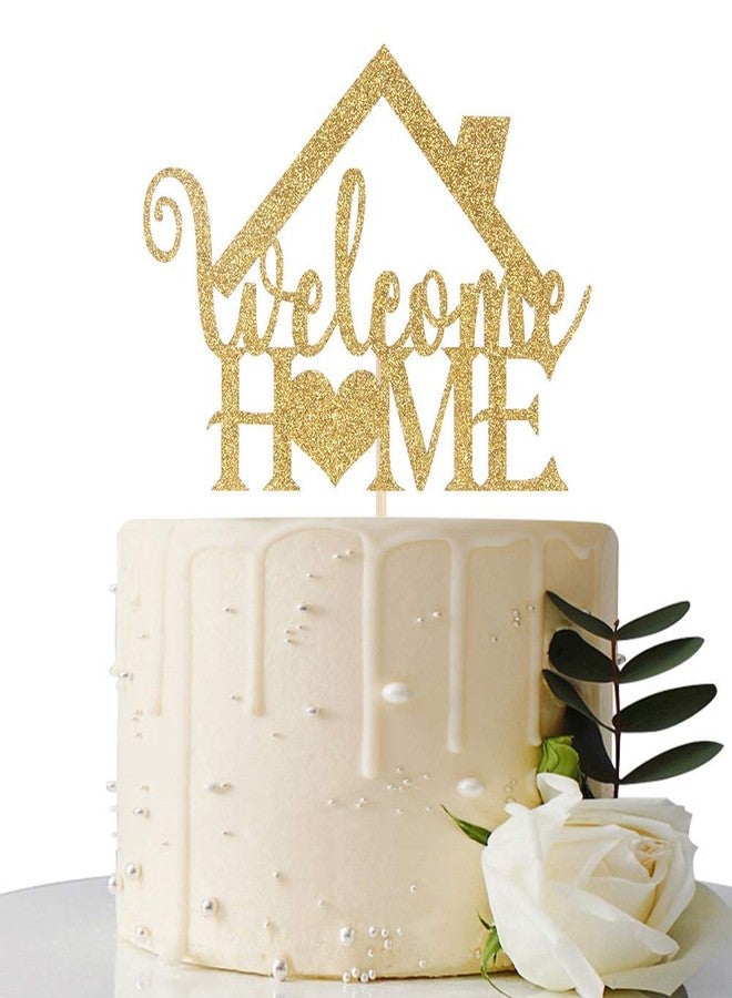 Festiko®Gold Glitter Welcome Home Cake Topper - Home Party Decoration - Welcome Sign - New Home/New Baby/Retiring from The Army/Return from Maternity Party Decoration - Image 1